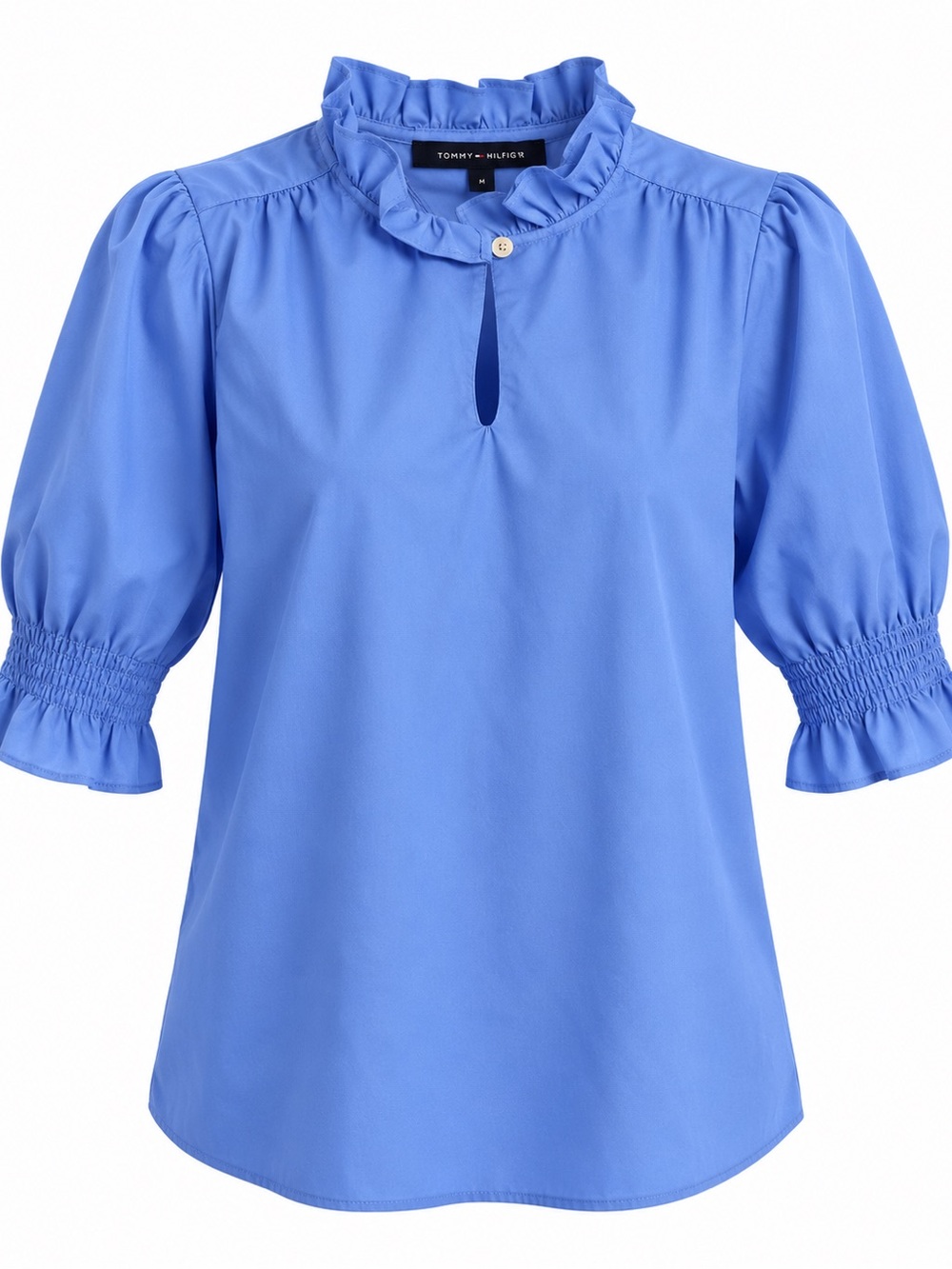 Tommy Hilfiger Periwinkle Ruffle Neck Short Puff Sleeve Blouse Size M